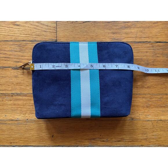 Retro Navy Blue Faux Suede Striped Zip Pouch/Clutch (NWOT) - Picture 7 of 9